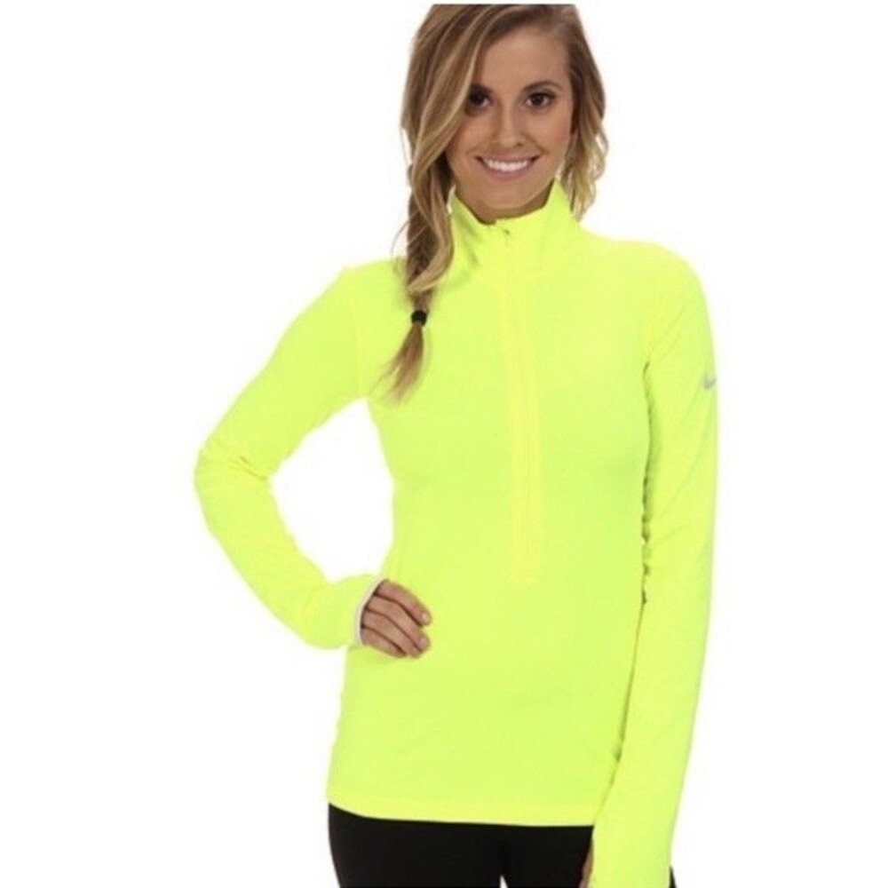 Nike Pro Dri-FIT Half Zip Pullover Neon Yellow Women’s Sz M Run Outdoor Sport